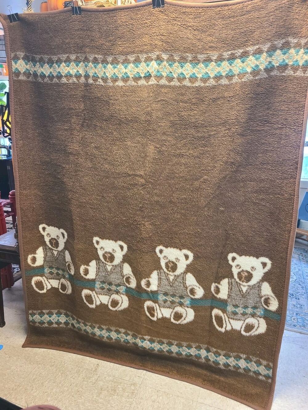 Vintage Vuteks Crown Crafts Teddy Bear Blanket 60x80 Yugoslavia Reversible